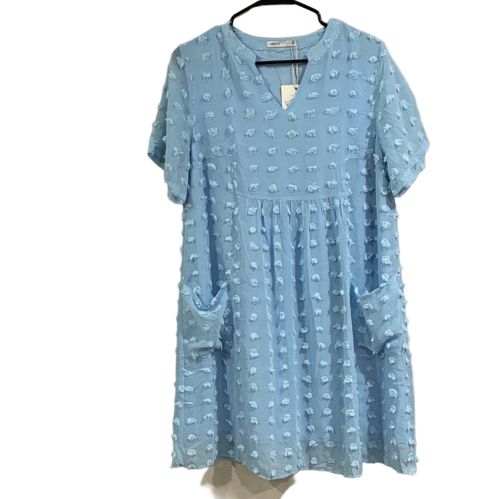 MIHOLL NWT Light Baby Blue Swiss Dot Textured Pocketed Dress Medium
